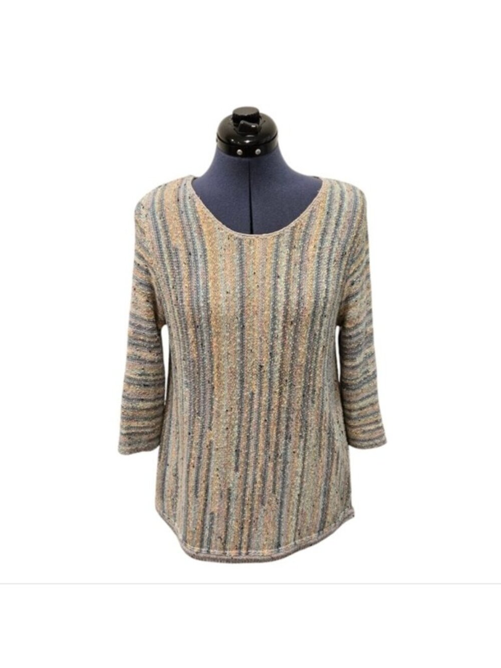 J Jill Sweater Womens PM Petite Medium Green Speckled 3/4 Sleeve Cotton Blend
